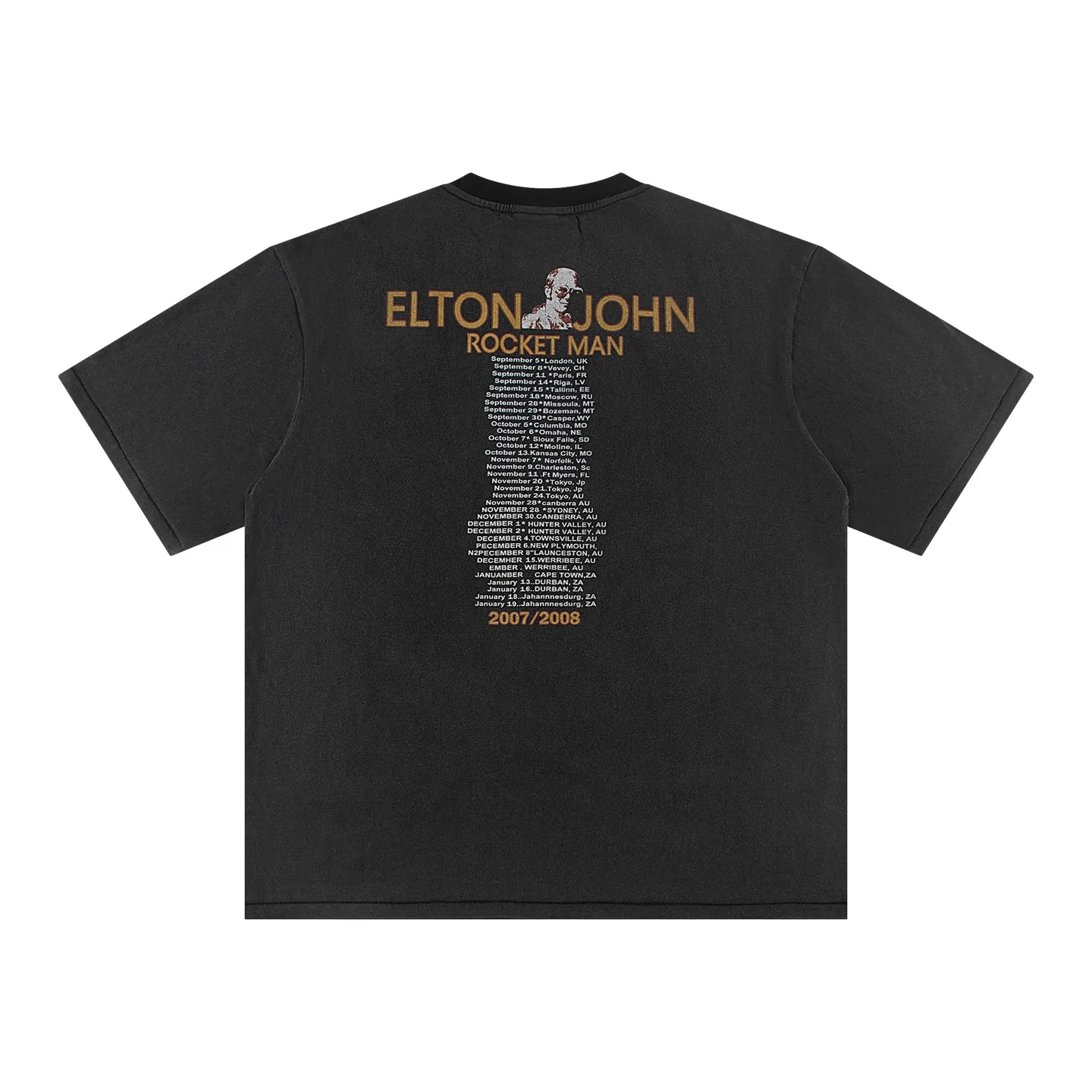 ♻️Style number: 875 P136 Washed T Vintage SAINT MICHACL x band theme print vintage short-sleeved high street washed distressed short-sleeved white ink direct-jet print Elton John Rocket man tour shirt-2007 High-density 280g pure cotton Comfortable feel and stiff silhouette Size: (S-M-L-XL) Color: Washed black